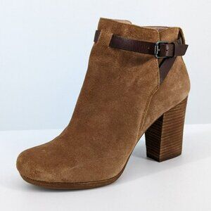 Madewell Aimee Ankle Boots 10 Camel Tan Suede Leather Stacked Block Heel Pull On